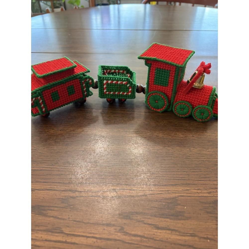 Vintage Handmade Plastic Canvas Christmas Train Needlepoint